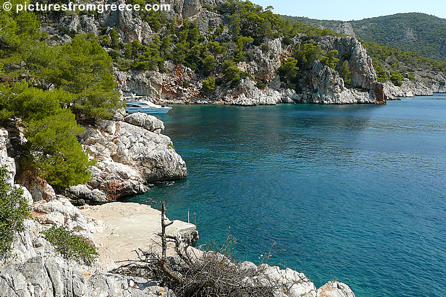 Mariza beach in Agistri is no beach really, it is a platform from where you can dive into the crystal clear water.