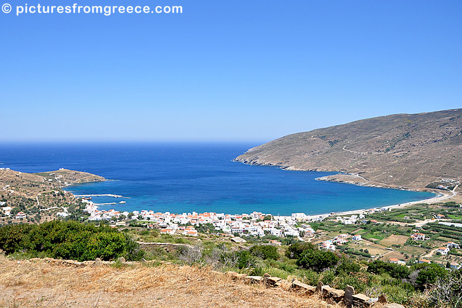 Ormos Korthi beach and village in Andros.