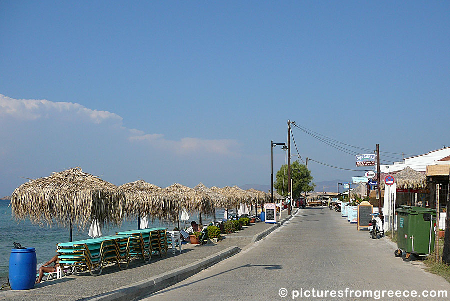 Above the beach in Skala in Agistri are many shops, tavernas and cafes.