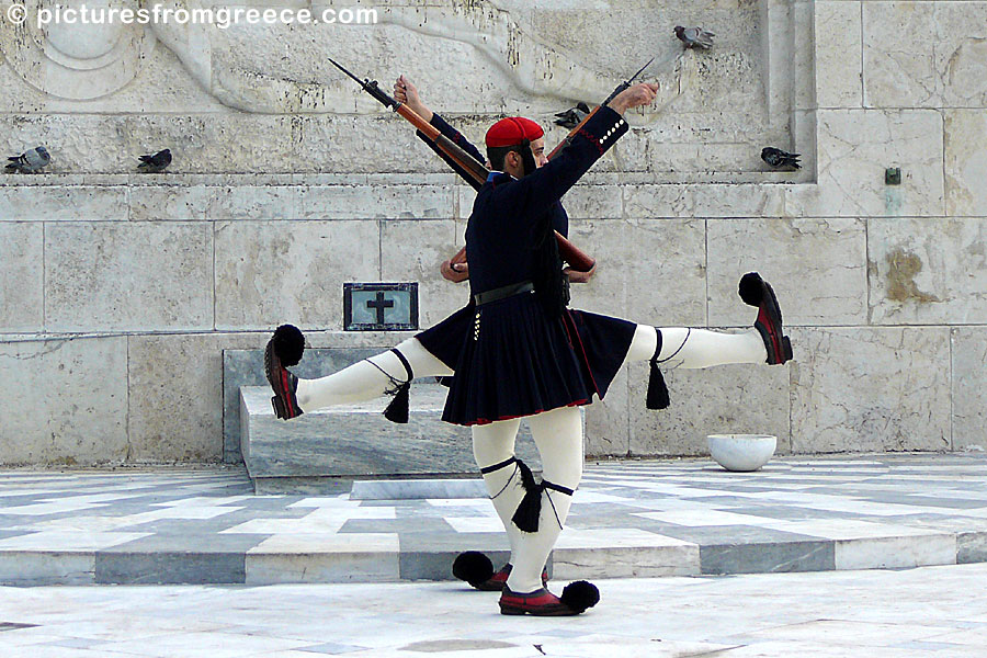 Evzones on Syntagma Square in Athens.