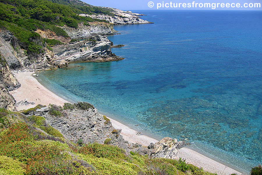 Perivoli beach near the lighthouse in Skopelos.